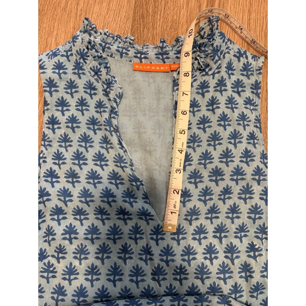 Oliphant Flirty Mini Dress XXS Blue Tiered Sleeveless V-Neck Gauze Boho Beach - Picture 14 of 15